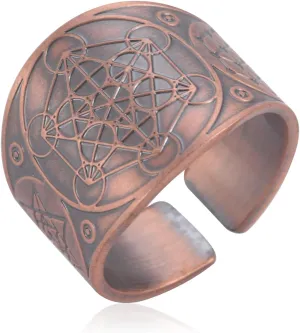 Amaxer Metatrons Cube Ring for Men Stainless Steel Vintage Sacred Geometry Spiritual Protection Amulet Ring Statement Band for Men Women