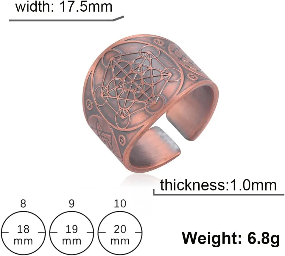 Amaxer Metatrons Cube Ring for Men Stainless Steel Vintage Sacred Geometry Spiritual Protection Amulet Ring Statement Band for Men Women