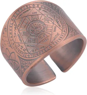 Amaxer Seven Archangels Ring for Men Stainless Steel Copper Seal of Solomon Tetragrammaton Archangels Protection Ring Statement Band for Men Women