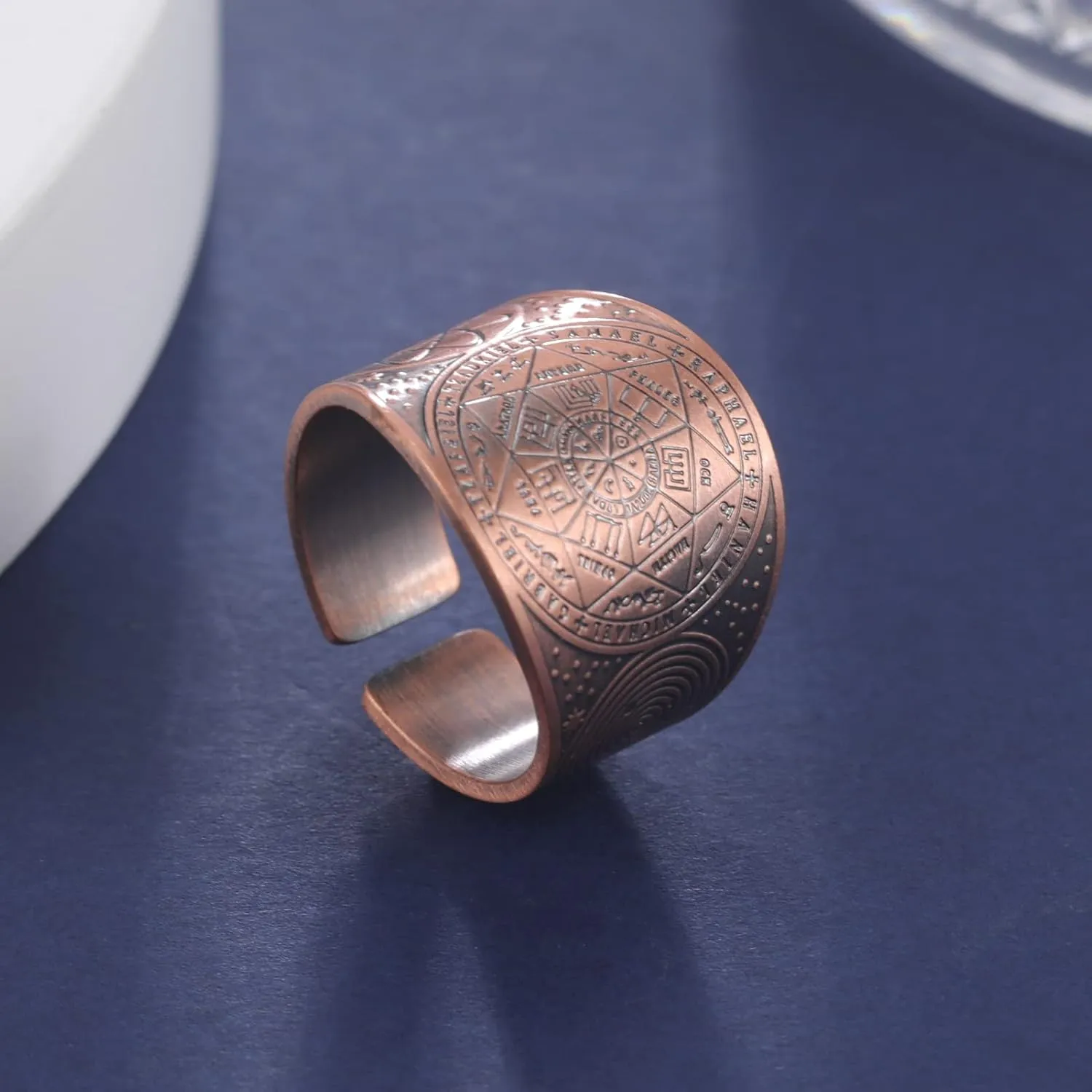 Amaxer Seven Archangels Ring for Men Stainless Steel Copper Seal of Solomon Tetragrammaton Archangels Protection Ring Statement Band for Men Women