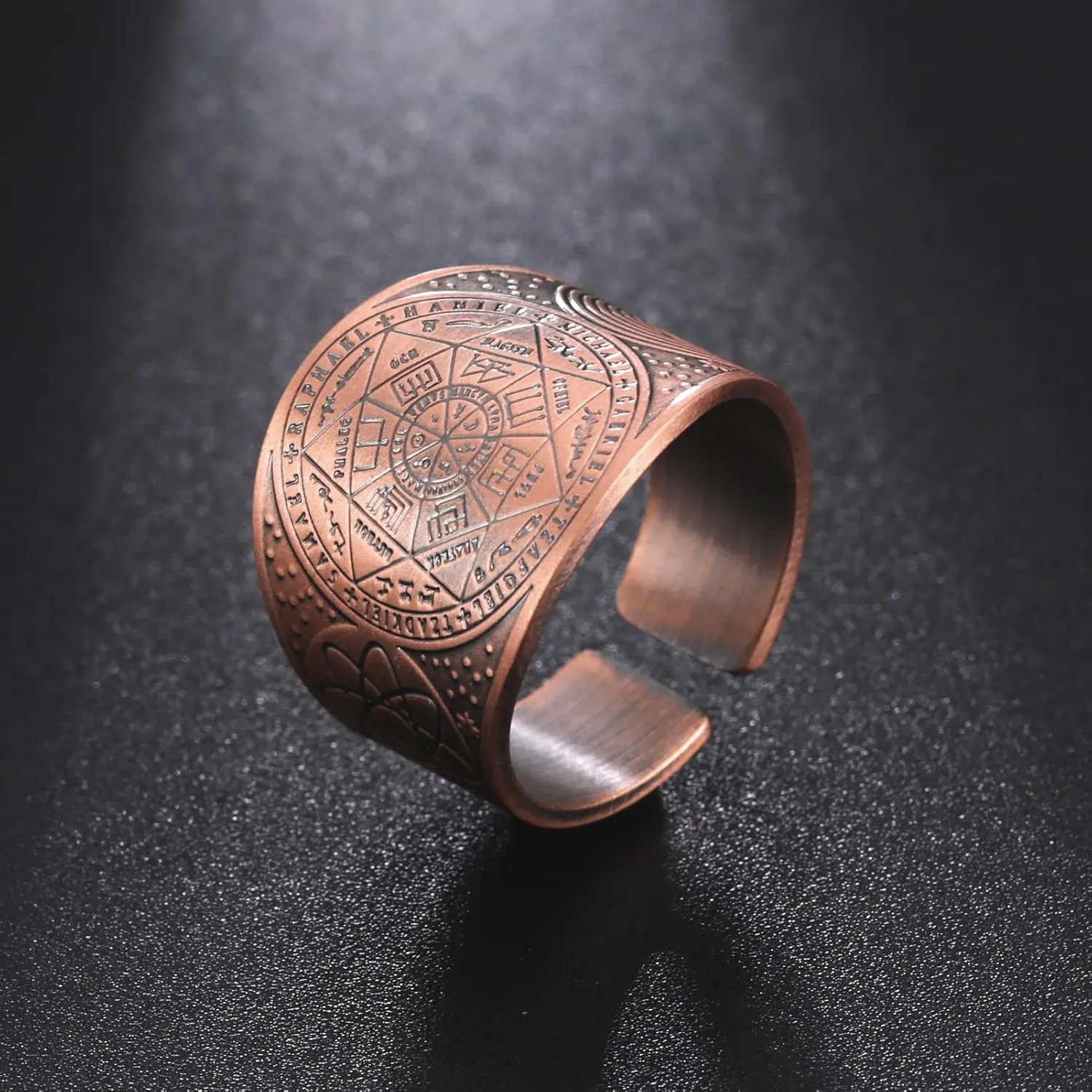Amaxer Seven Archangels Ring for Men Stainless Steel Copper Seal of Solomon Tetragrammaton Archangels Protection Ring Statement Band for Men Women