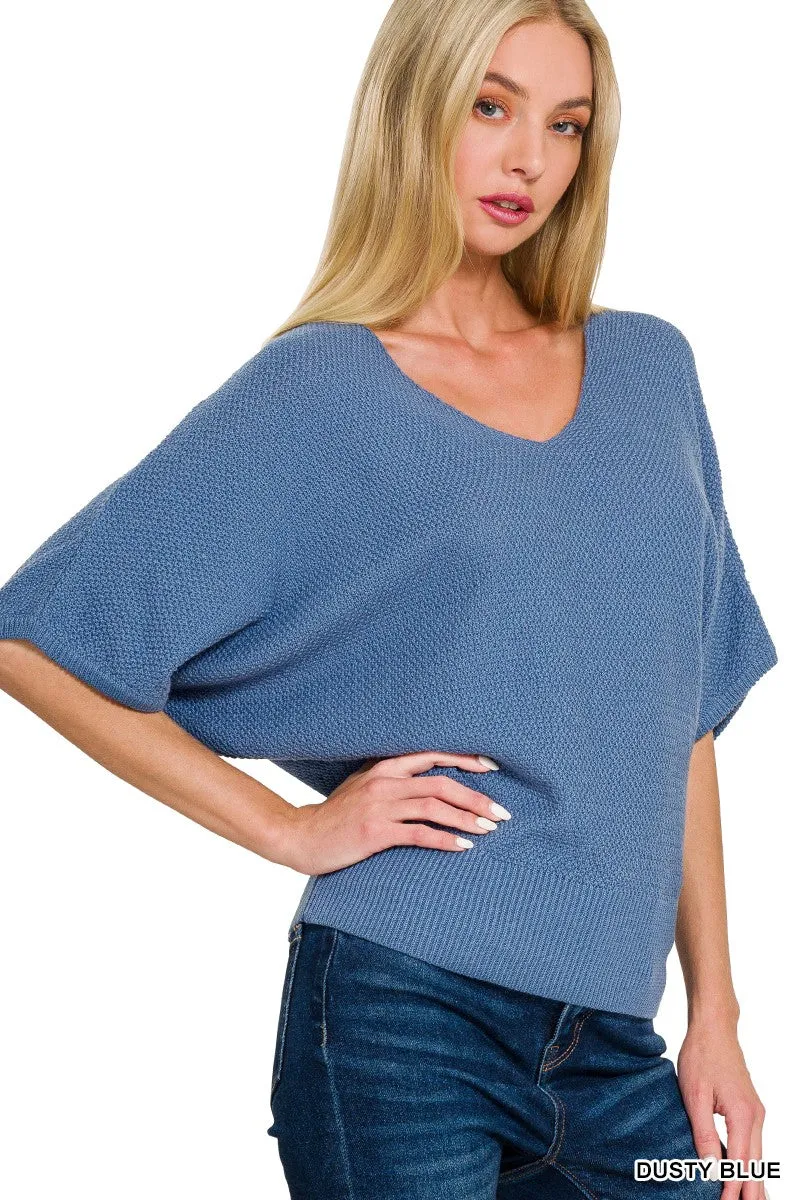 Amazing Days Dusty Blue V-Neck Sweater Top (Size Large)