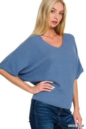 Amazing Days Dusty Blue V-Neck Sweater Top (Size Large)