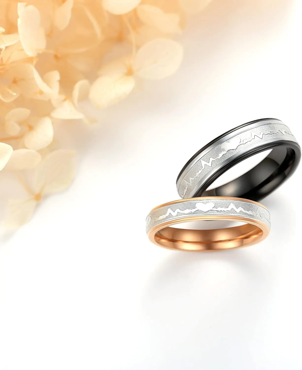 Amazing Heartbeat Titanium Stainless Steel Couple Ring Set Anniversary Engagement Promise Ring