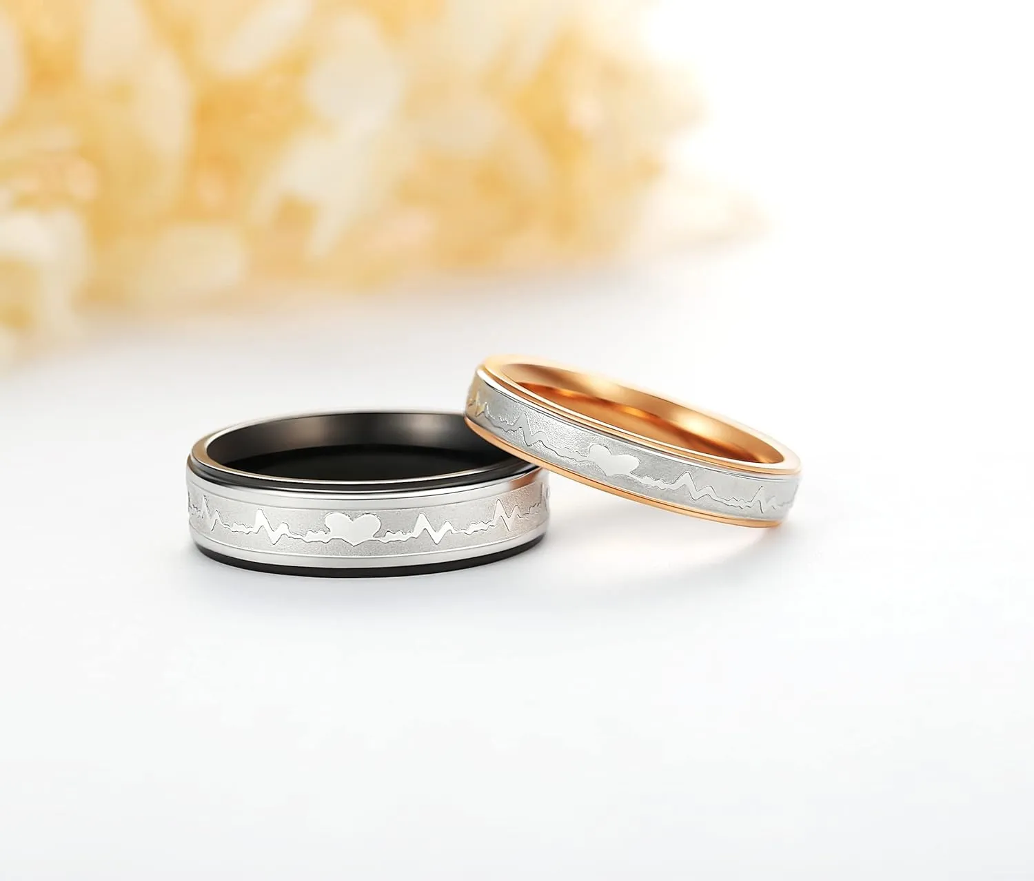 Amazing Heartbeat Titanium Stainless Steel Couple Ring Set Anniversary Engagement Promise Ring