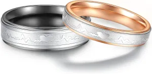 Amazing Heartbeat Titanium Stainless Steel Couple Ring Set Anniversary Engagement Promise Ring