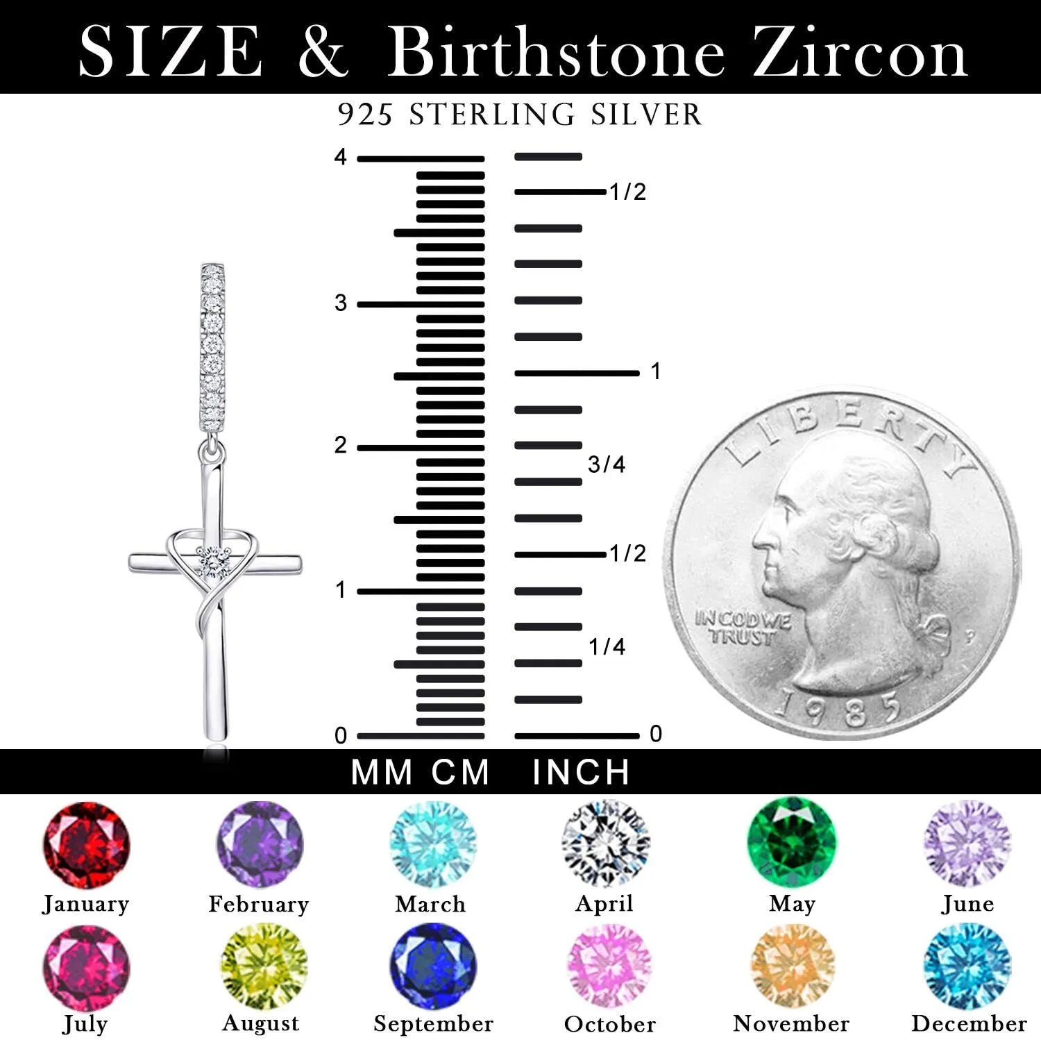 AmorAime 925 Sterling Silver Earrings for Women 14k Gold Plated Earrings Birthstone Heart Earring Dangle Cross Earring for Easter or Birthday