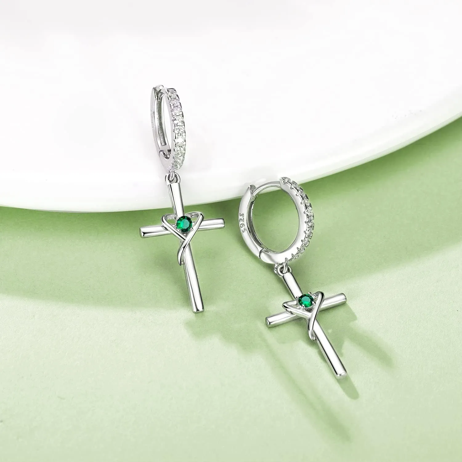 AmorAime 925 Sterling Silver Earrings for Women 14k Gold Plated Earrings Birthstone Heart Earring Dangle Cross Earring for Easter or Birthday