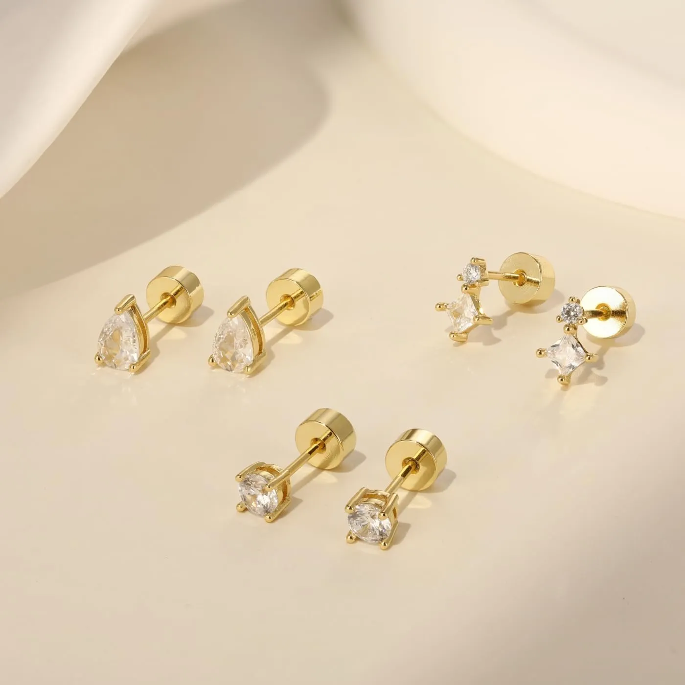 Angelady Flat Back Earrings Set for Women, 14K Gold Plated Flat Back Stud Earring Hypoallergenic, Sterling Silver Cartilage Earrings Helix Piercing Jewelry for Women