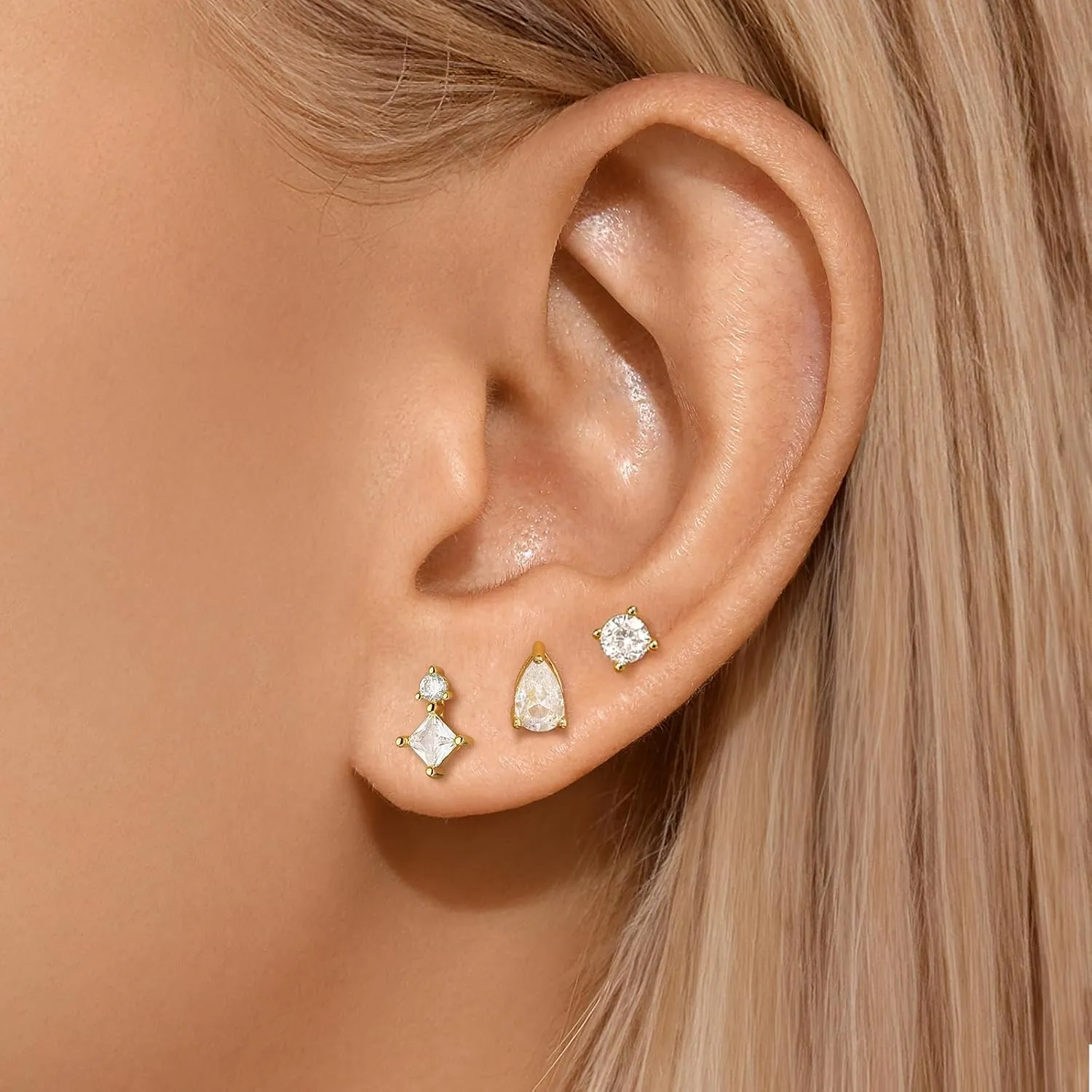 Angelady Flat Back Earrings Set for Women, 14K Gold Plated Flat Back Stud Earring Hypoallergenic, Sterling Silver Cartilage Earrings Helix Piercing Jewelry for Women