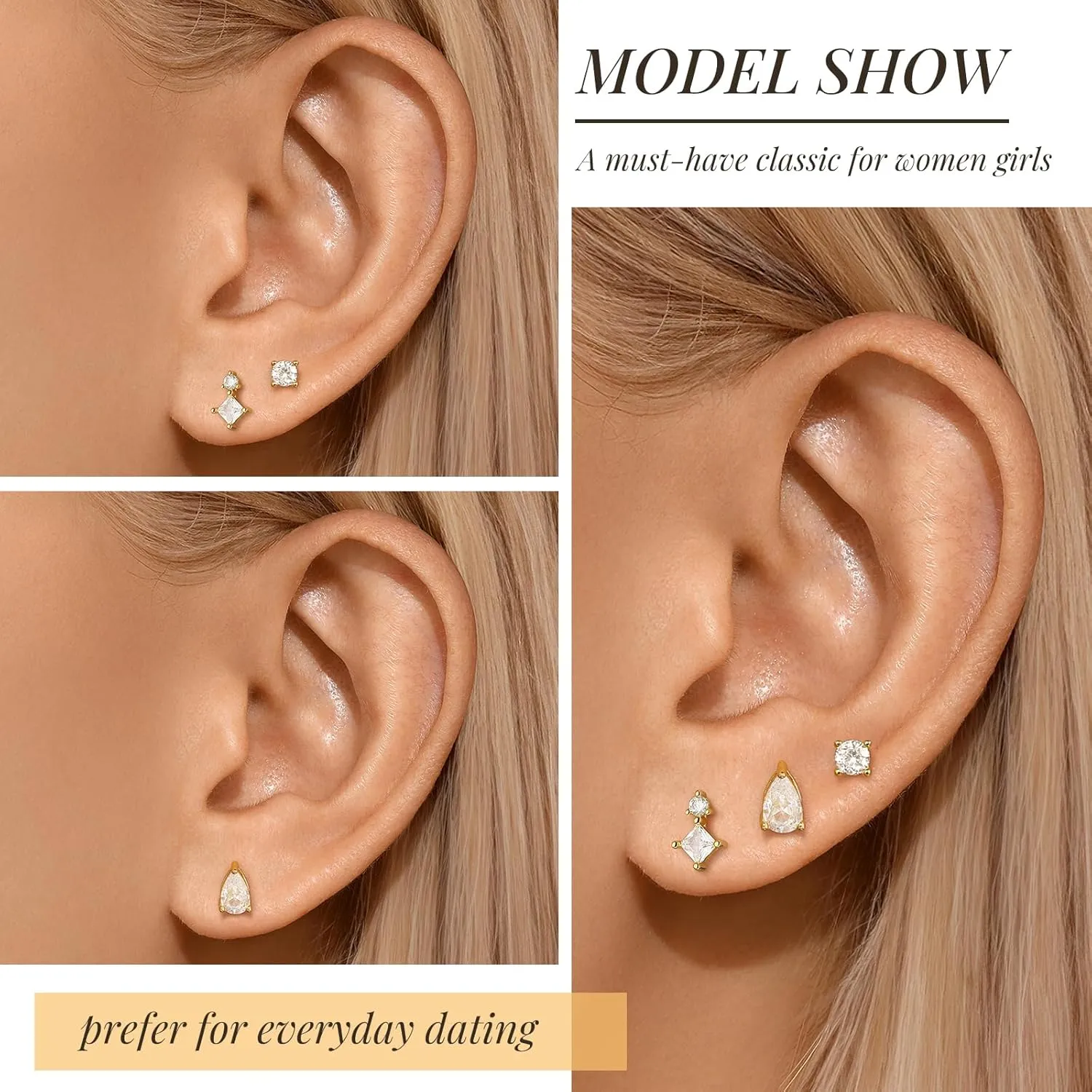 Angelady Flat Back Earrings Set for Women, 14K Gold Plated Flat Back Stud Earring Hypoallergenic, Sterling Silver Cartilage Earrings Helix Piercing Jewelry for Women