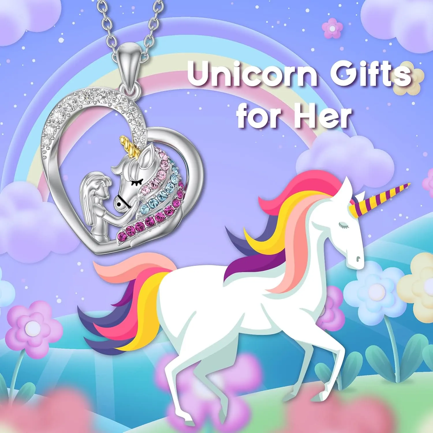 AOBOCO Sterling Silver Unicorn Necklace, Unicorn Jewelry Birthday Gifts for Her Women