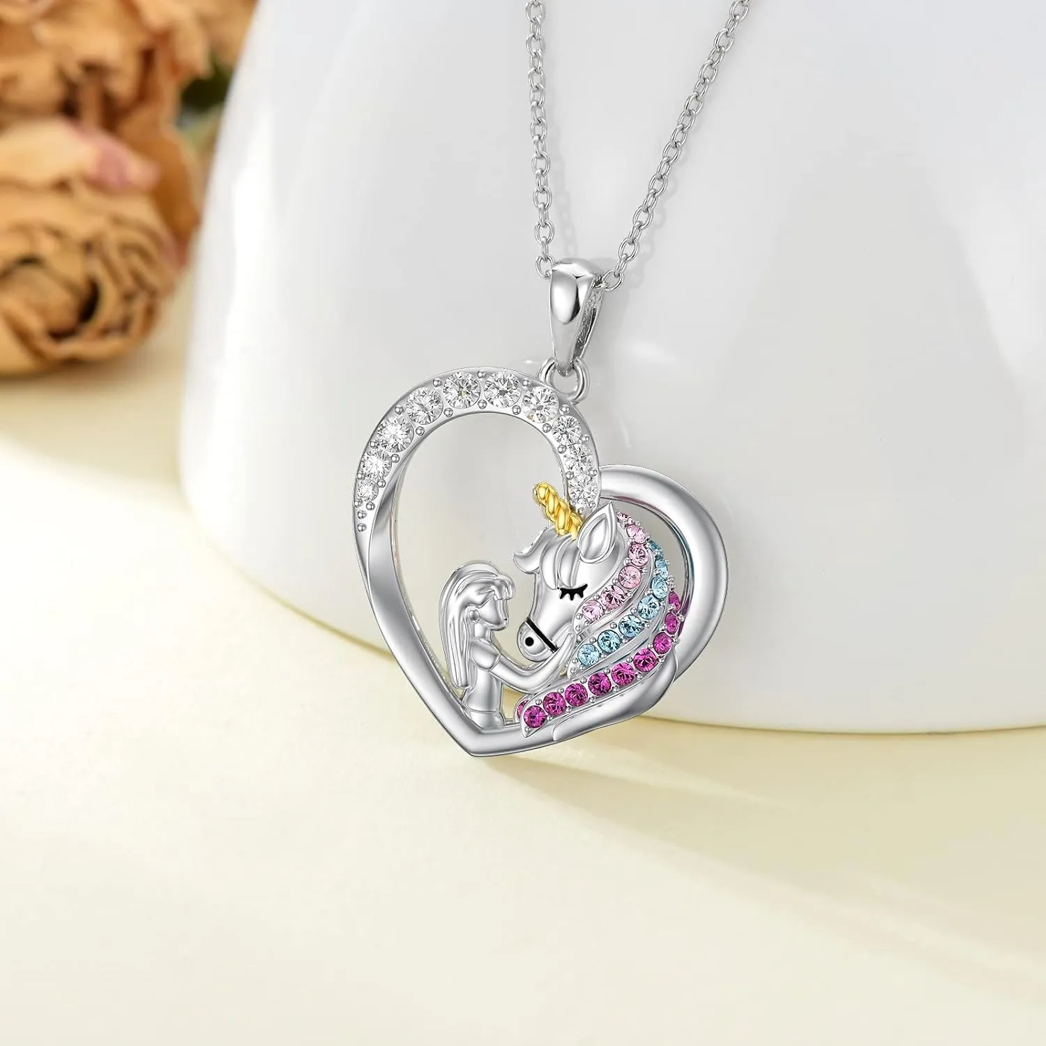 AOBOCO Sterling Silver Unicorn Necklace, Unicorn Jewelry Birthday Gifts for Her Women