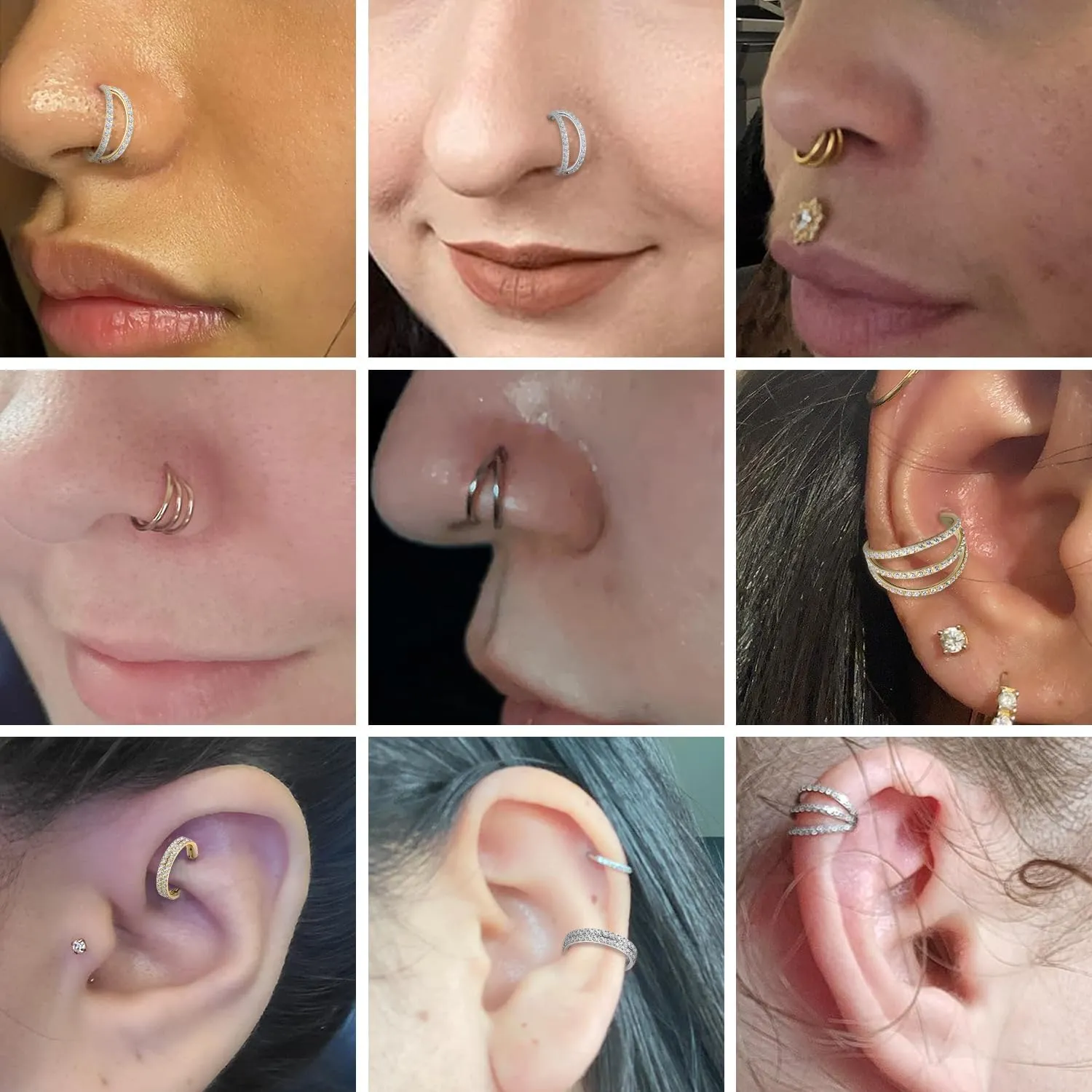 AROWRO Helix Rook Lobe Earrings 16G 8mm 10mm 316L Surgical Steel 3Pcs Double Triple Open Stack Sleeper Earring Daith Cartilage Tragus Piercing Jewelry Septum Clicker