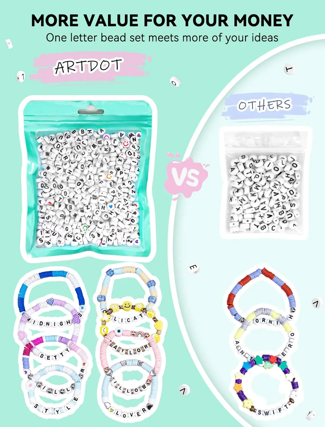ARTDOT 800 Pieces Assorted Letter Beads for Friendship Bracelets Making Kit, 28 Styles Jewelry Making Supplies Alphabet Beads Set Preppy Crafts Art