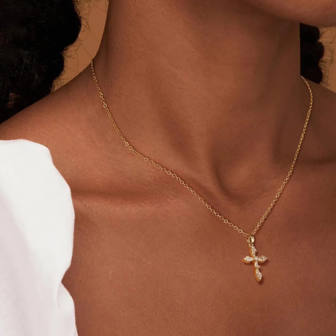 ASCOMY Cross Necklace for Women 14K Gold & Silver Plated Cross Necklace Trendy Cross Pendant Necklace Cubic Zirconia Cross Box Chain Pearl Beads Link Choker Minimalist Daily Jewelry Gift for Women