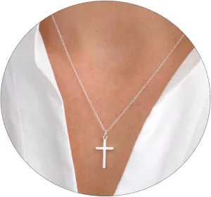 ASCOMY Cross Necklace for Women 14K Gold & Silver Plated Cross Pendant Necklace Trendy Cross Pendant Chain Necklace Minimalist Daily Decoration Jewellery For Women Dainty Religious Gift