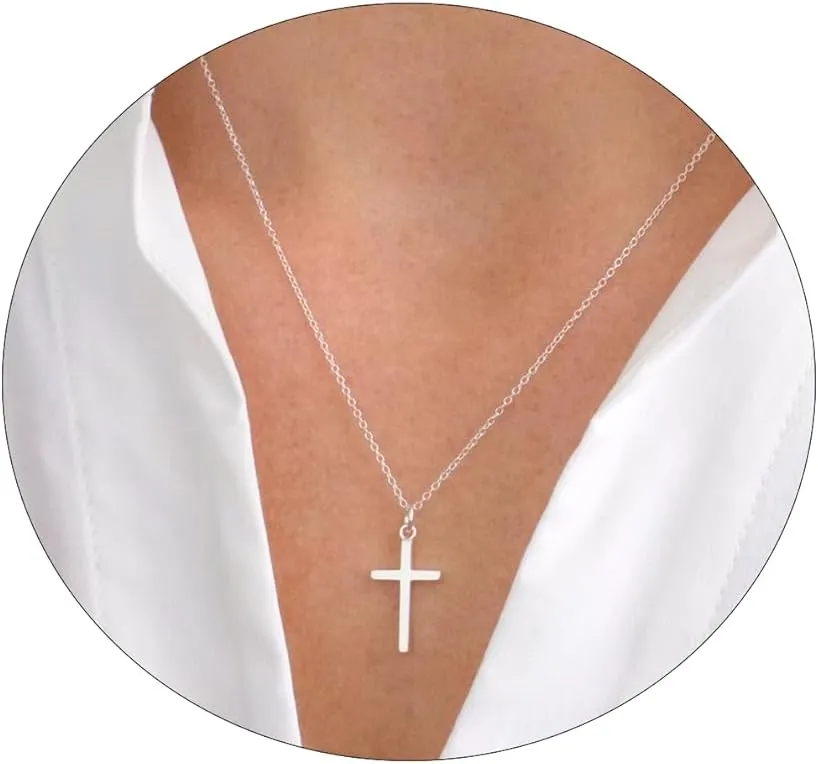 ASCOMY Cross Necklace for Women 14K Gold & Silver Plated Cross Pendant Necklace Trendy Cross Pendant Chain Necklace Minimalist Daily Decoration Jewellery For Women Dainty Religious Gift