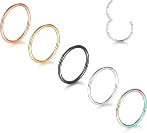 Aumeo 14G 16G 18G 20G Nose Ring Hoop Stainless Steel Hinged Segment Rings Hoops Nose Clicker Ring Tragus Helix Cartilage Daith Rook Earring Piercing Jewelry for Women Men