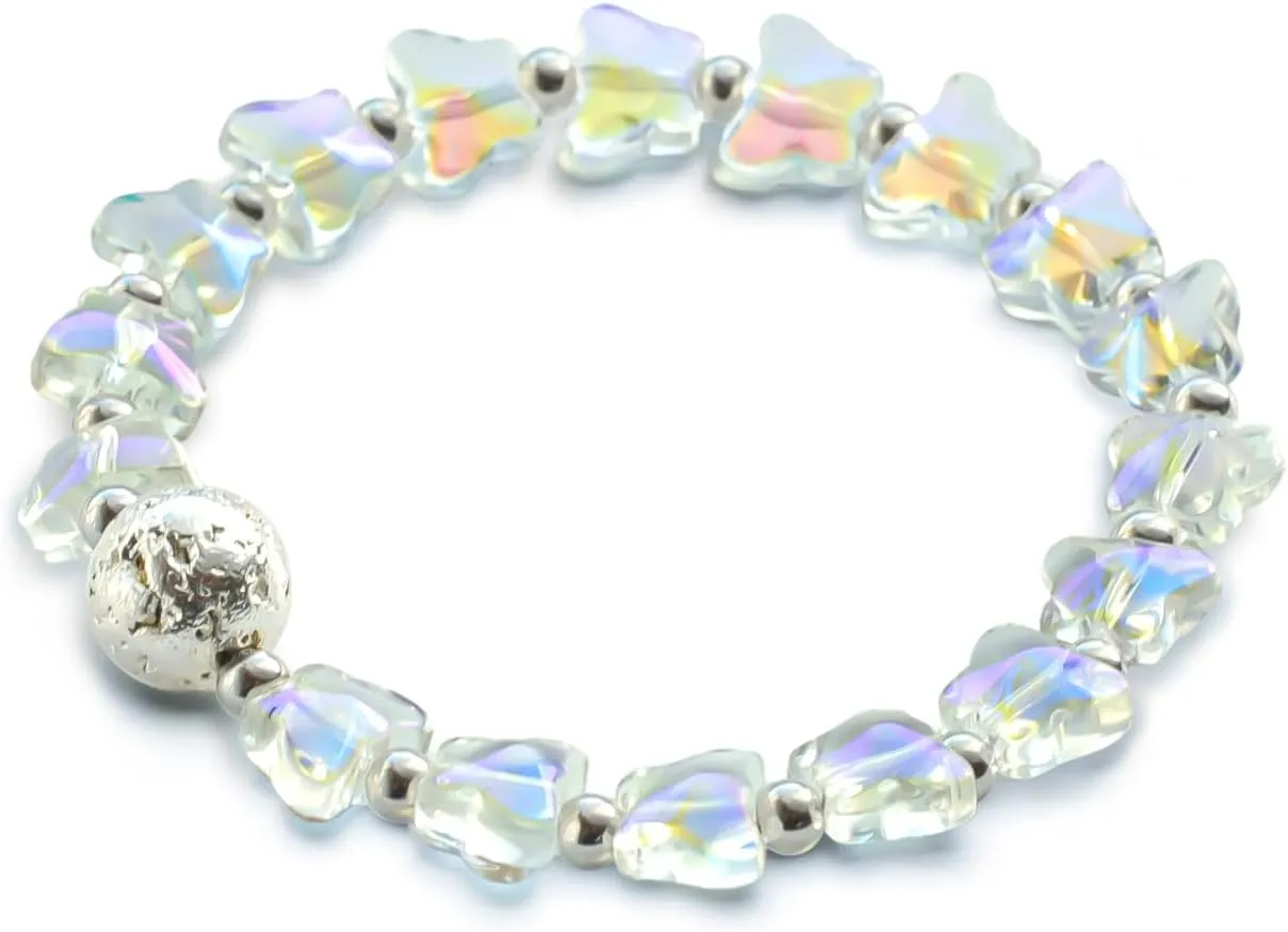 Aurora Butterfly Crystal Bracelet Aurora Borealis Glass Crystal Jewelry Adjustable Stretch Crystal Bracelet Mother's Day Birthday Anniversary Jewelry Gift for Women