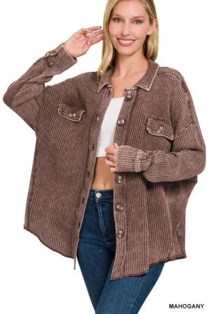 Back Home Again Mahogany Waffle Shacket (Size L/XL)