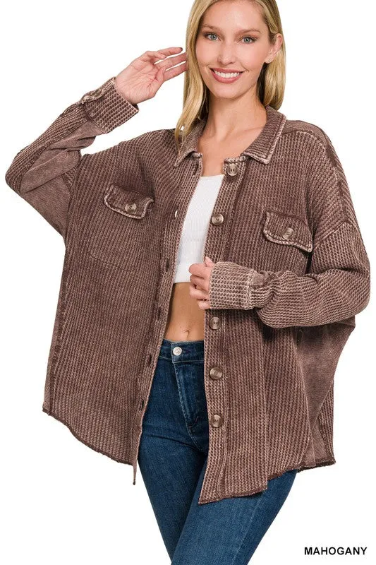 Back Home Again Mahogany Waffle Shacket (Size L/XL)