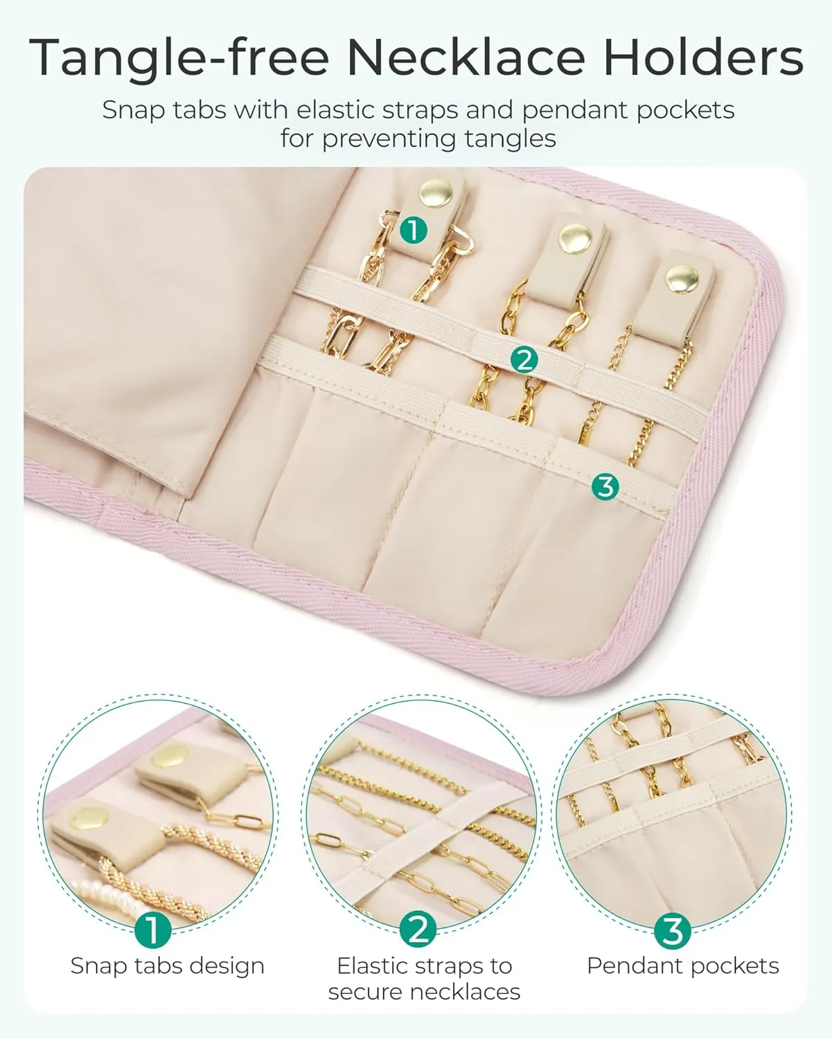 BAGSMART Travel Jewelry Case Organizer, Roll Foldable Jewelry Case for Journey-Rings, Necklaces, Earrings, Bracelets, Brooches, Min, Black