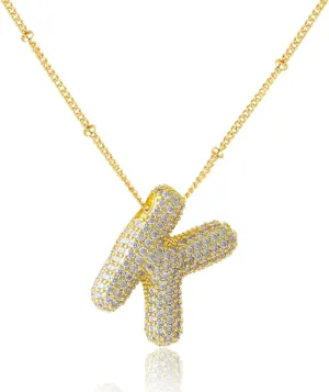 Balloon Initial Necklaces for Women, Bubble Letter Necklace 18K Gold Plated Dainty Alphabet Pendant Puffy Name Personalized Jewelry Gift