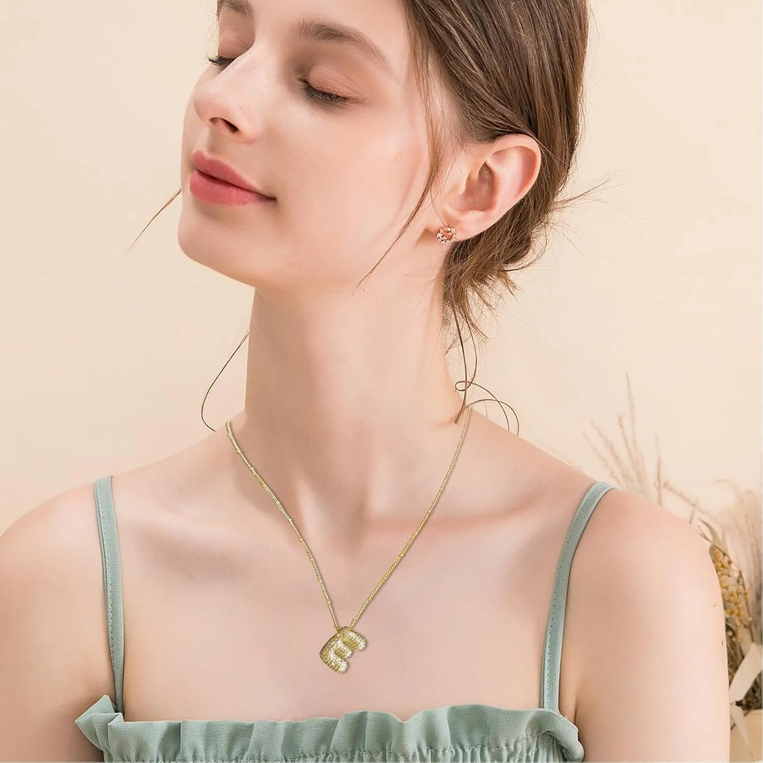 Balloon Initial Necklaces for Women, Bubble Letter Necklace 18K Gold Plated Dainty Alphabet Pendant Puffy Name Personalized Jewelry Gift