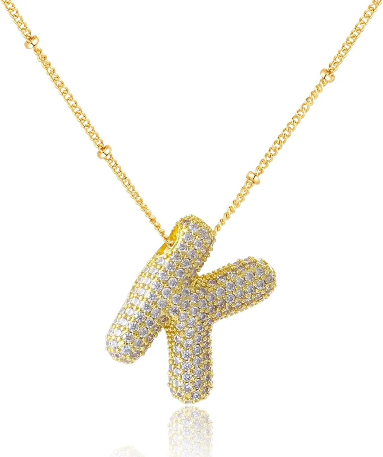 Balloon Initial Necklaces for Women, Bubble Letter Necklace 18K Gold Plated Dainty Alphabet Pendant Puffy Name Personalized Jewelry Gift