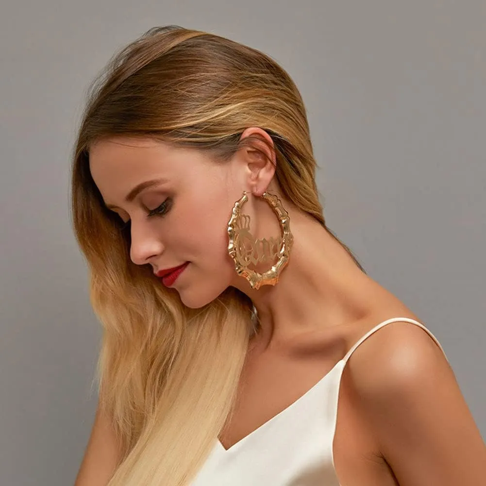 Bamboo Earrings for Women 90s 80s Large Bamboo Joint Hoop Earrings Big Circle Earrings Studs Punk Party Hip-Hop Fashion Jewelry