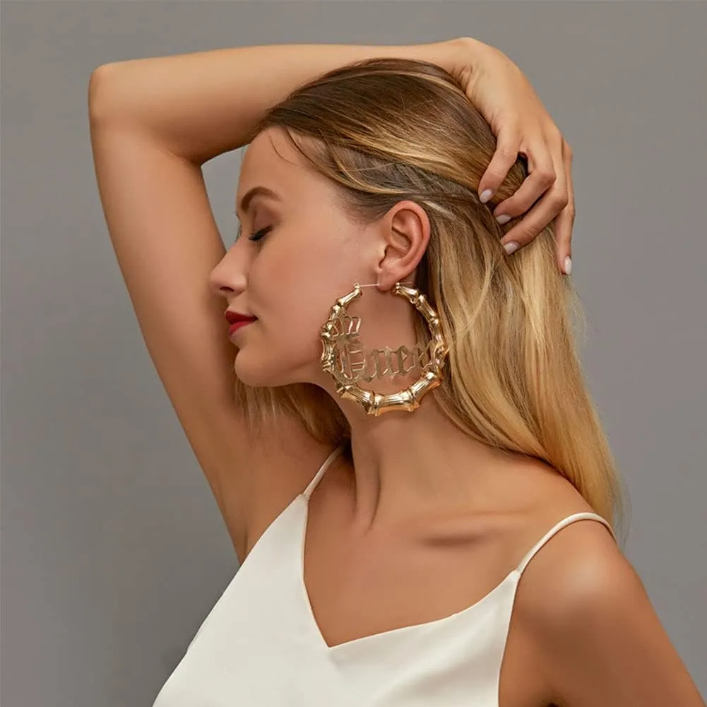 Bamboo Earrings for Women 90s 80s Large Bamboo Joint Hoop Earrings Big Circle Earrings Studs Punk Party Hip-Hop Fashion Jewelry