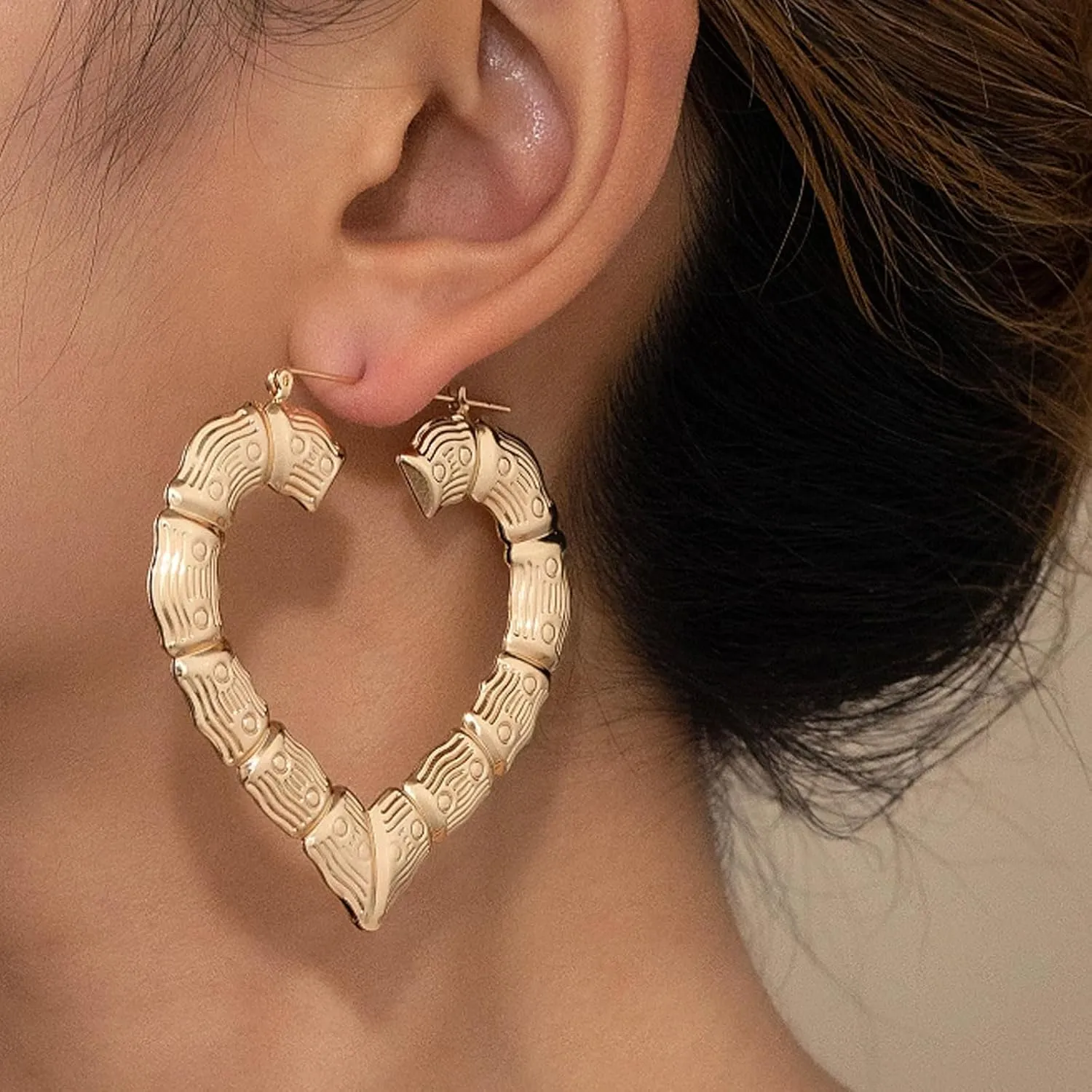 Bamboo Earrings Large Heart Hoop Earrings Gold Bamboo Hoop Earrings Black Hisatory Month Shirt Outfits Accessories 90s Outfits for Women African Jewelry Gifts