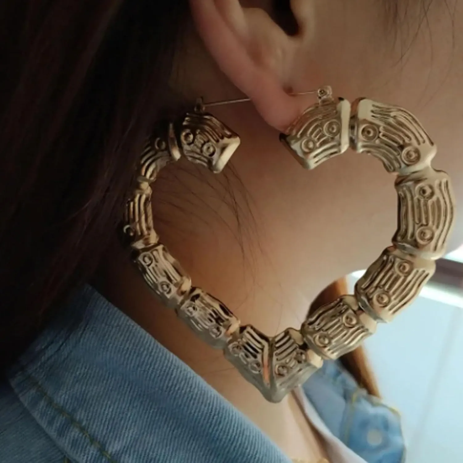 Bamboo Earrings Large Heart Hoop Earrings Gold Bamboo Hoop Earrings Black Hisatory Month Shirt Outfits Accessories 90s Outfits for Women African Jewelry Gifts