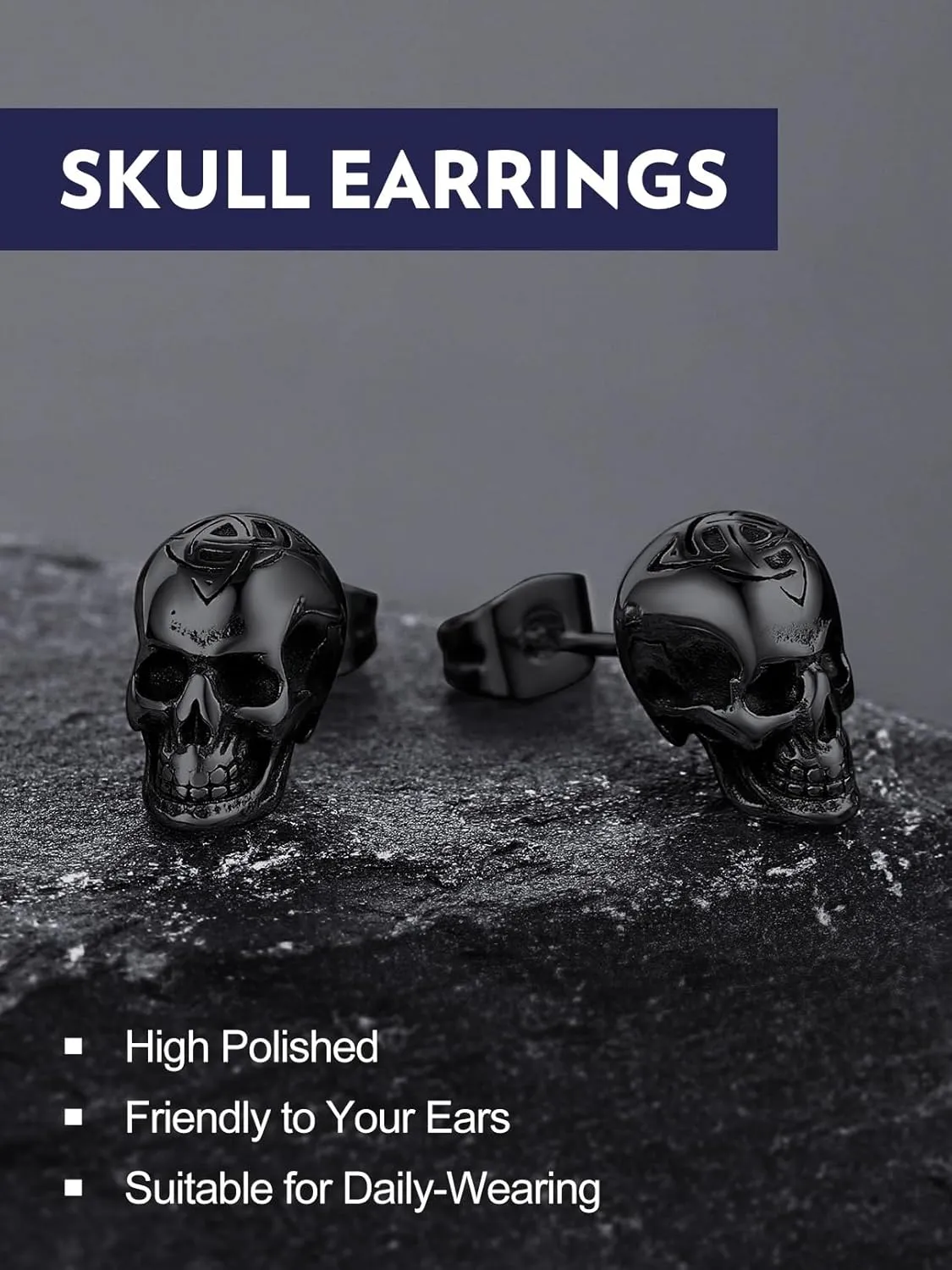 Bandmax Skull Earrings for Men Women Stainless Steel Skeleton Skull Head Hoop Earrings Stud Earrings Punk Gothic Earrings Halloween Jewelry