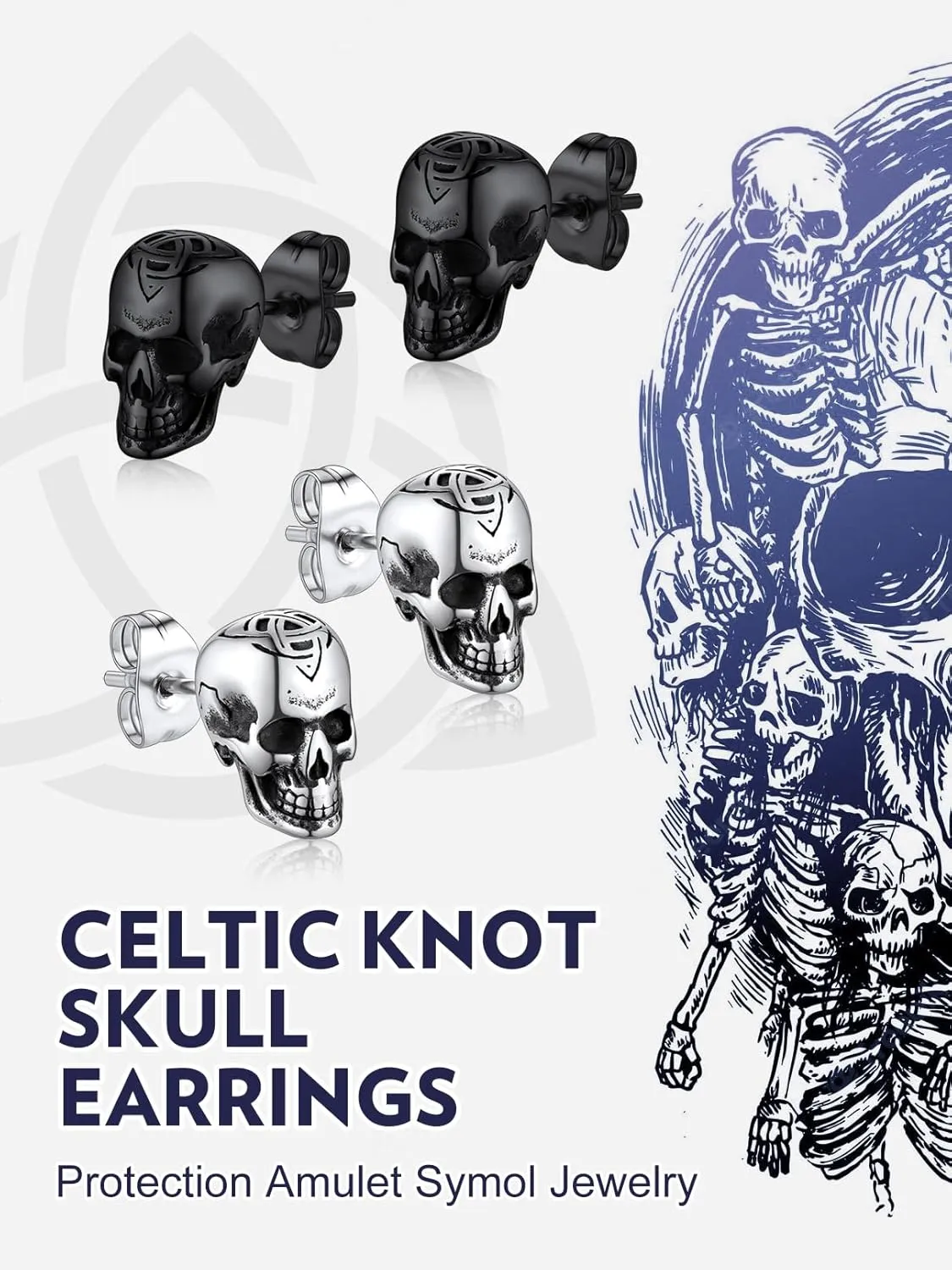 Bandmax Skull Earrings for Men Women Stainless Steel Skeleton Skull Head Hoop Earrings Stud Earrings Punk Gothic Earrings Halloween Jewelry