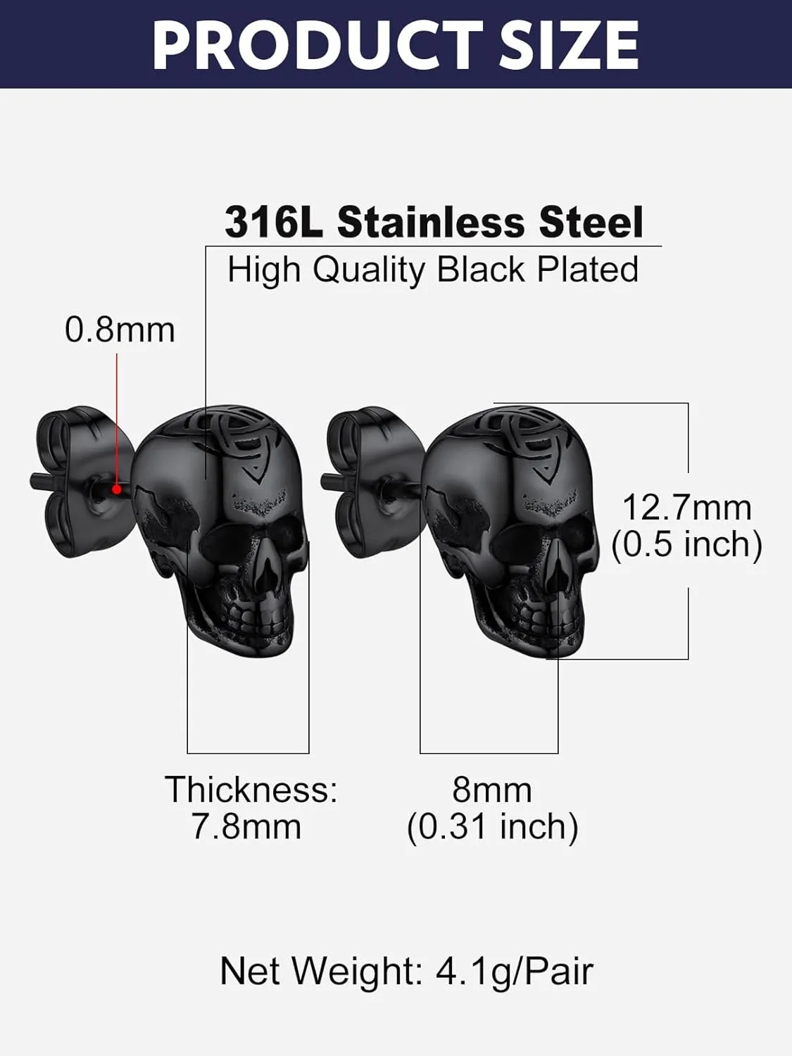 Bandmax Skull Earrings for Men Women Stainless Steel Skeleton Skull Head Hoop Earrings Stud Earrings Punk Gothic Earrings Halloween Jewelry