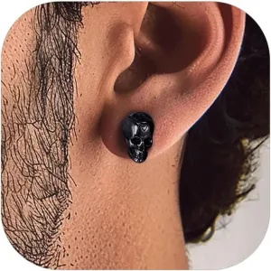 Bandmax Skull Earrings for Men Women Stainless Steel Skeleton Skull Head Hoop Earrings Stud Earrings Punk Gothic Earrings Halloween Jewelry