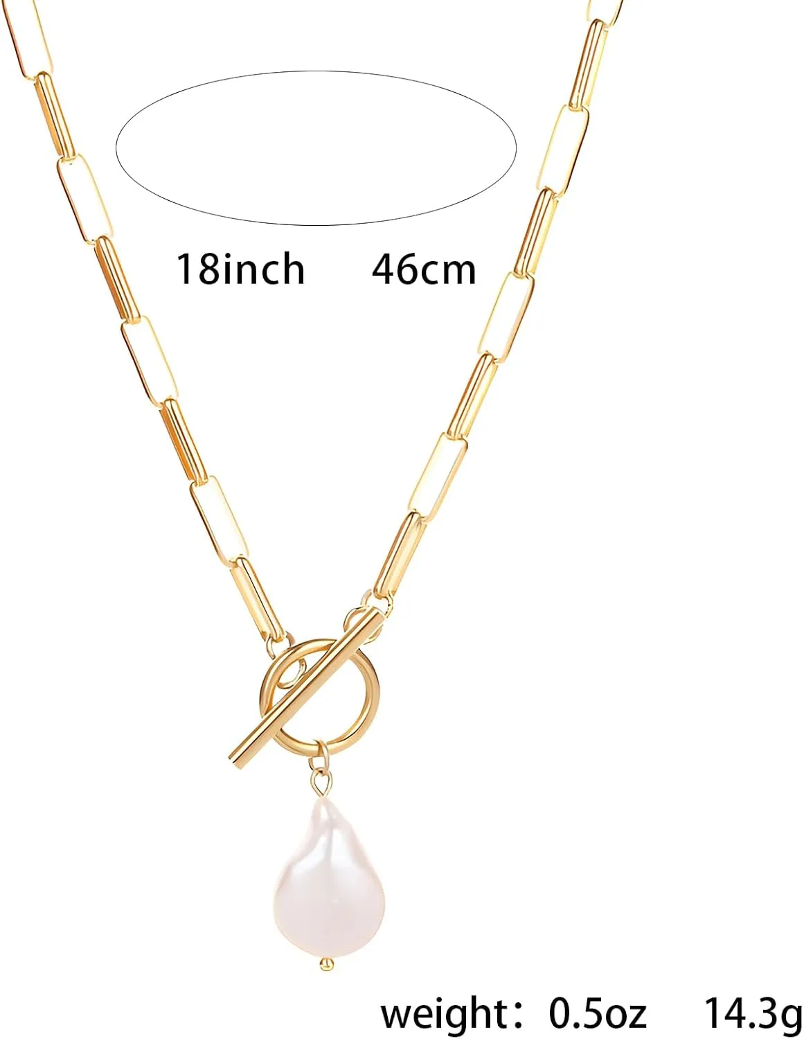 Baroque Silvery Freshwater Pearl Long Pendant Necklace Paperclip Toggle Drop Stainless Steel Necklace For Women