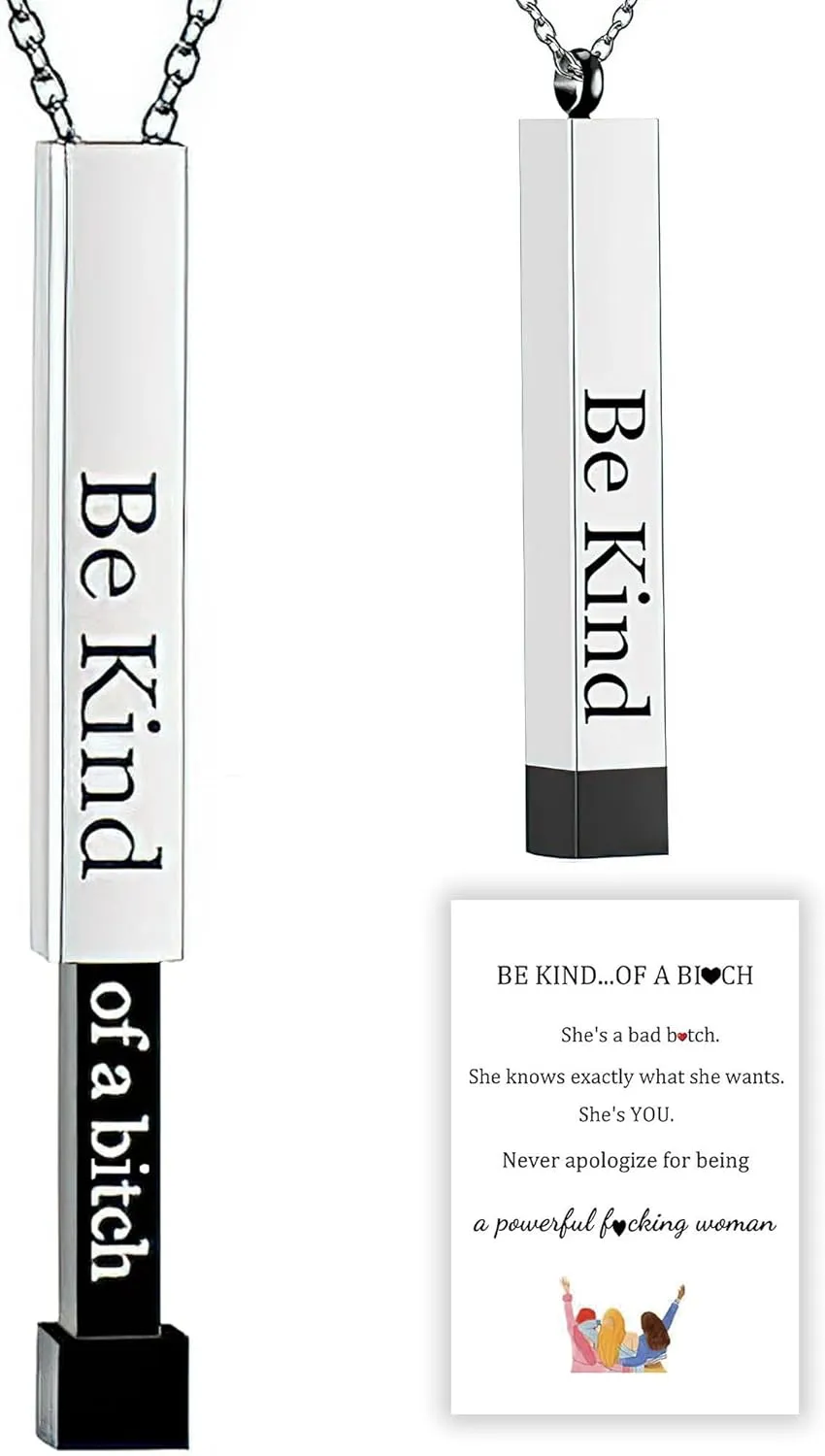 Be Kind Of A B Necklaces For Women, Hidden Message Necklace, Best Friends Sorority Sisters Friendship Jewelry Gift, Square Tube Pendant with Hidden Message Strap, Graduation Gift for Her
