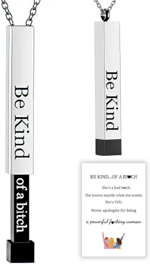 Be Kind Of A B Necklaces For Women, Hidden Message Necklace, Best Friends Sorority Sisters Friendship Jewelry Gift, Square Tube Pendant with Hidden Message Strap, Graduation Gift for Her