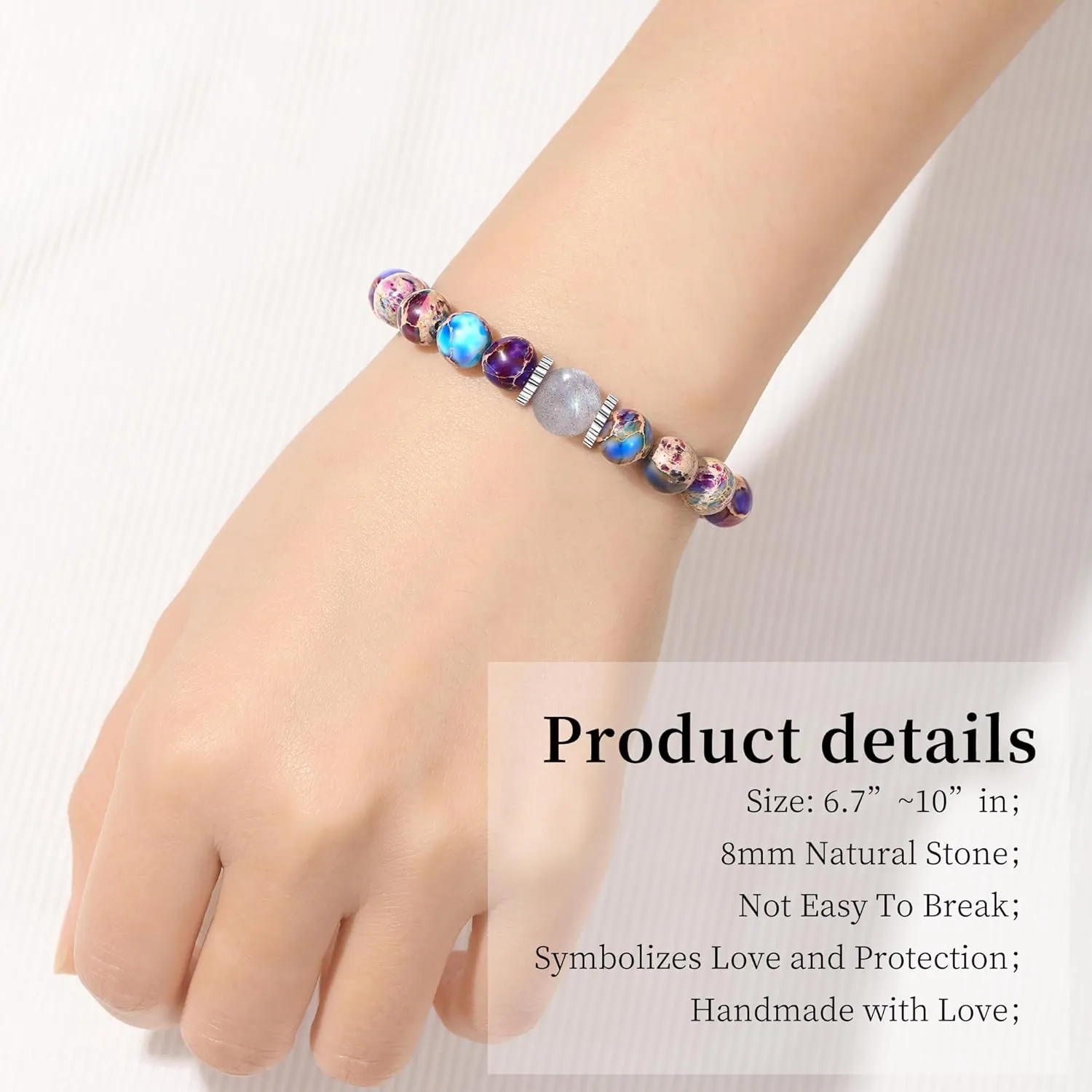 Beaded Bracelets Moonstone Bracelet Healing Stone Bead Bracelet Handmade Bracelets Purple Birthday Gifts for Women Bonus Mom Stepmom Her