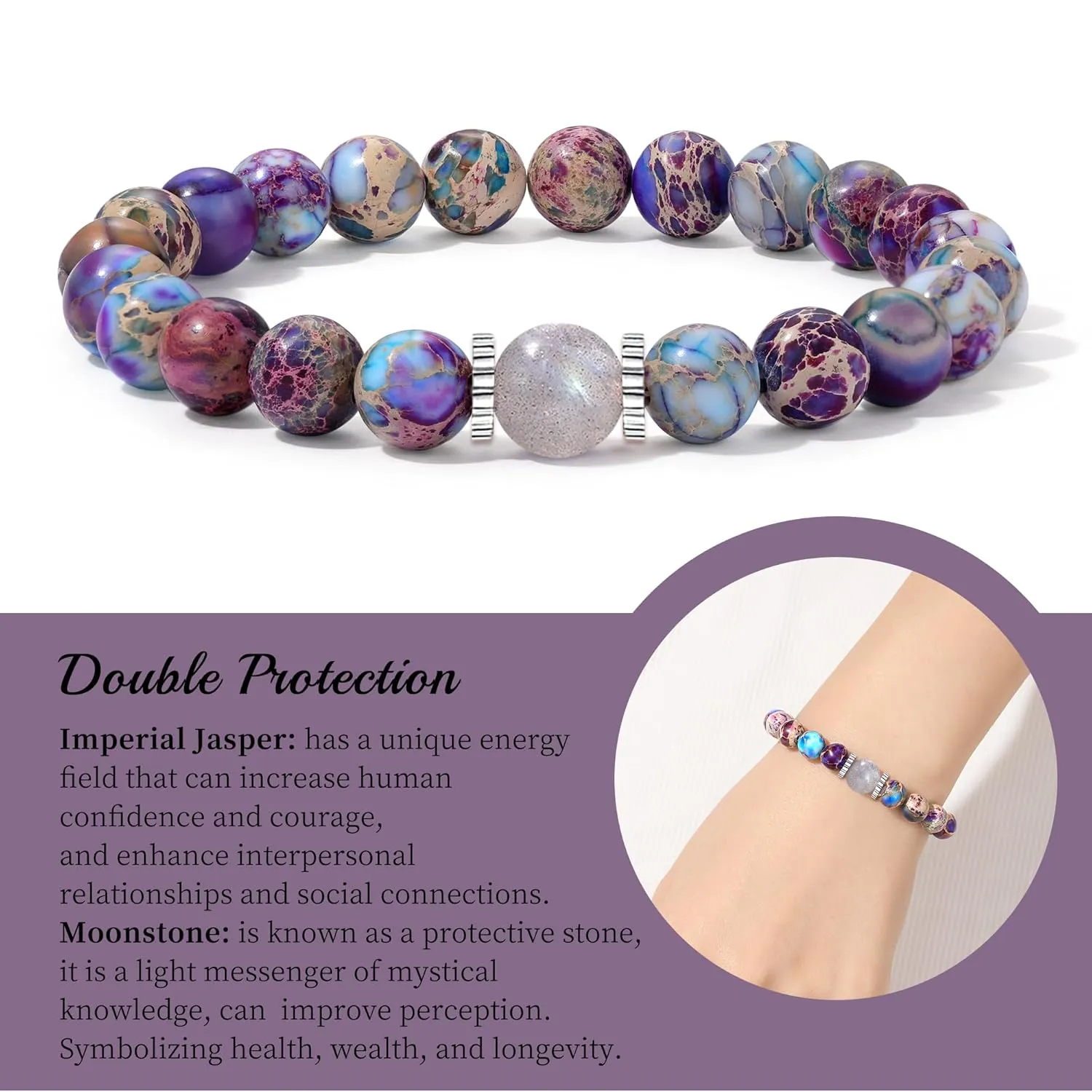 Beaded Bracelets Moonstone Bracelet Healing Stone Bead Bracelet Handmade Bracelets Purple Birthday Gifts for Women Bonus Mom Stepmom Her