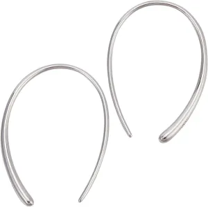 Beebeecraft 1 Box 1 Pair Upside Down Hoop Earrings Platinum Plated 925 Sterling Silver Simple Needle Drop Dangle Threader Hoop Earrings for Women Through Lightweight Oval Open Wire Earrings