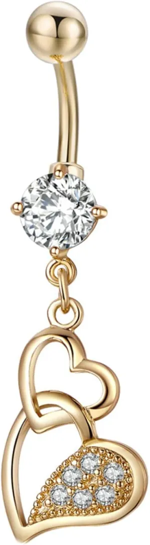 Belly Button Rings Surgical Steel Heart, 14 Gauge Navel Rings Surgical Steel Cubic Zirconia Navel Rings Unique