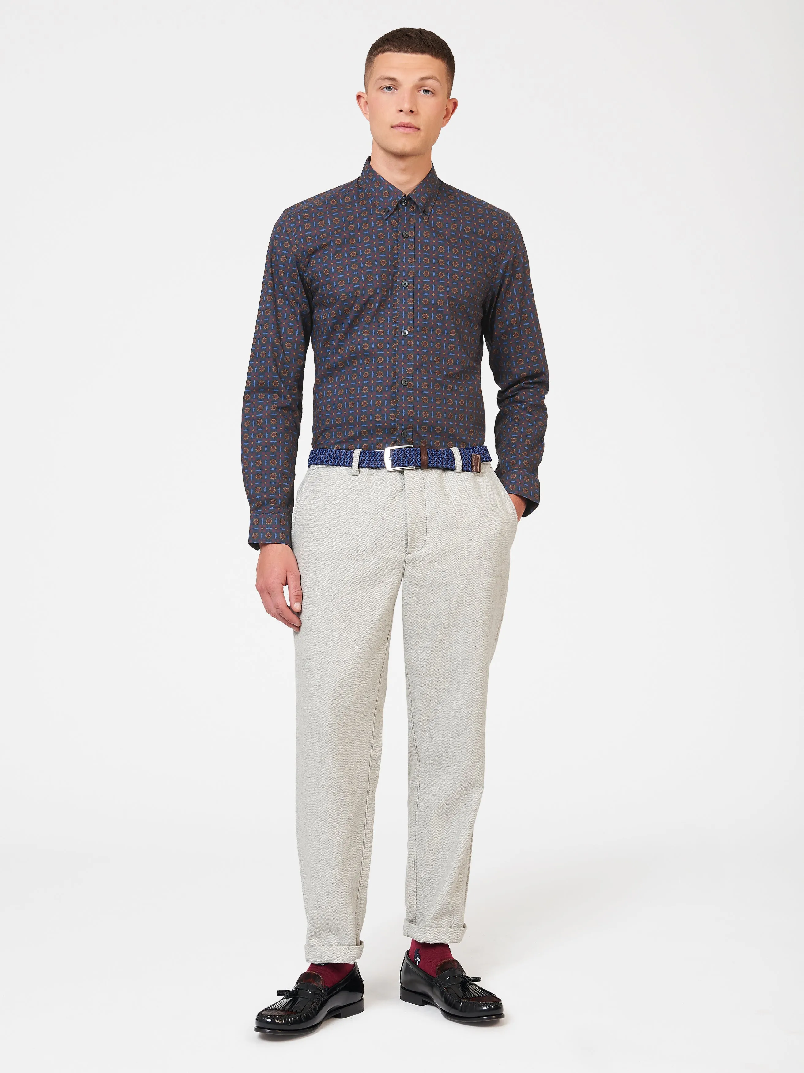 Ben Sherman Foulard Print Poplin Long Sleeve Shirt - Navy