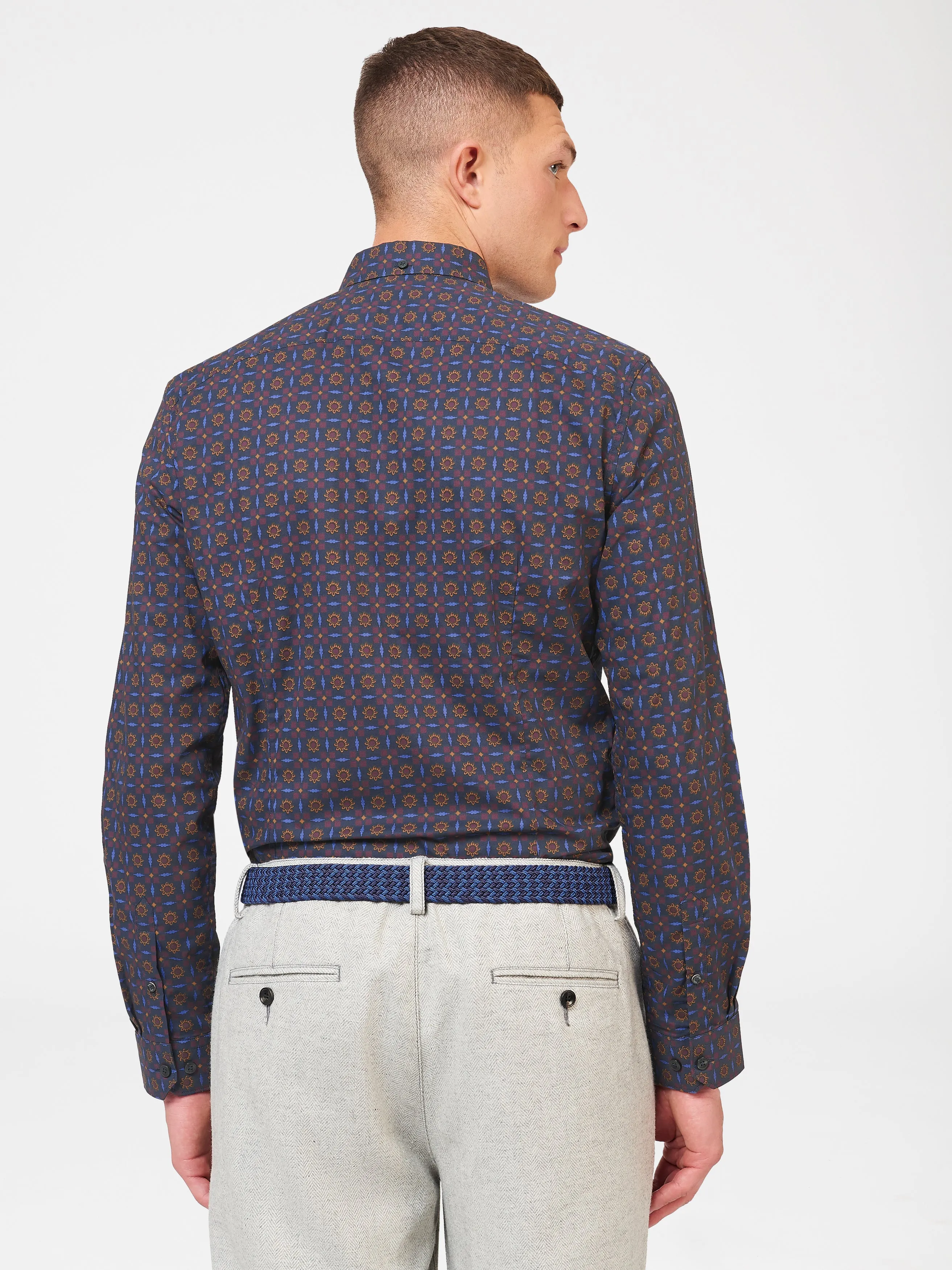 Ben Sherman Foulard Print Poplin Long Sleeve Shirt - Navy