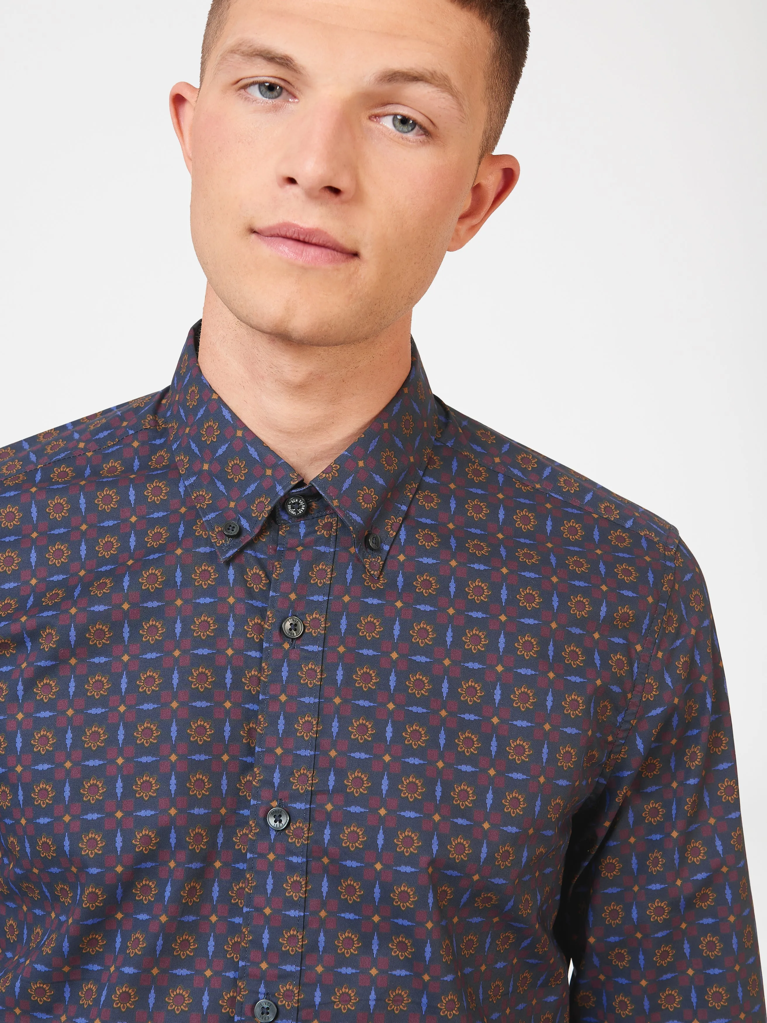 Ben Sherman Foulard Print Poplin Long Sleeve Shirt - Navy