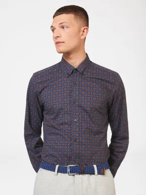 Ben Sherman Foulard Print Poplin Long Sleeve Shirt - Navy