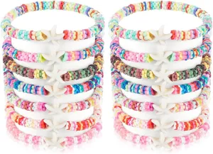 BENECREAT 14 Pcs 7 Color Polymer Clay Stretch Bracelets, Flower & Starfish Layering Bracelet, Summer Beach Bracelet, Stackable Beaded Friendship Bracelets, Inner Diameter: 3.35 inches